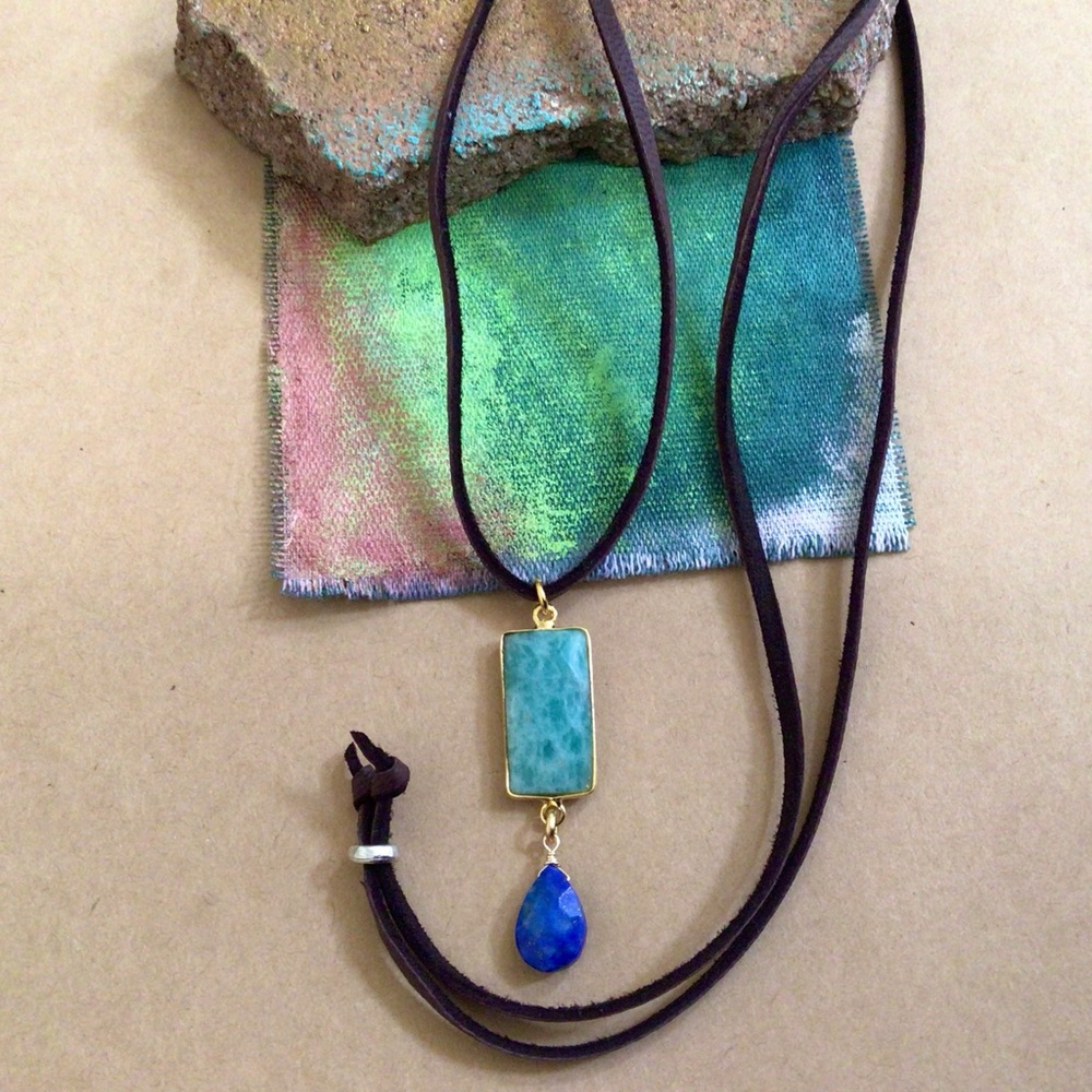 Amazonite Lapis Sundance Charm Necklace